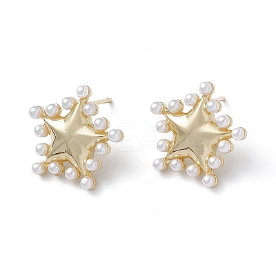 Long-Lasting Plated Brass Stud Earrings with Plastic Pearl for Women EJEW-A088-09G-1
