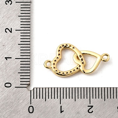 Brass Micro Pave Clear Cubic Zirconia Double Heart Connector Charms KK-I360-013G-02-1