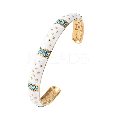 304 Stainless Steel Enamel Cuff Bangles for Women BJEW-H637-02B-G-1