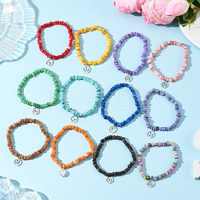 12Pcs 12 Styles Constellation Non-Tarnish 304 Stainless Steel Charms Bracelets BJEW-JB12479-1