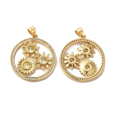 Rack Plating Brass Pave Cubic Zirconia Pendants KK-O142-54G-1