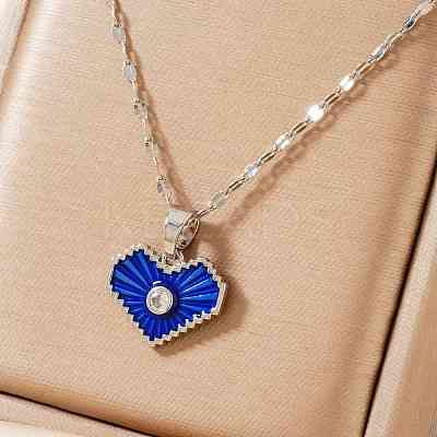 Romantic Brass Clear Cubic Zirconia Heart Pendant Necklaces FR4292-1-1