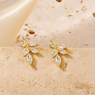 Mini 3D Willow Leaf Brass Clear Cubic Zirconia Stud Earrings Fashion Accessories NO4819-1