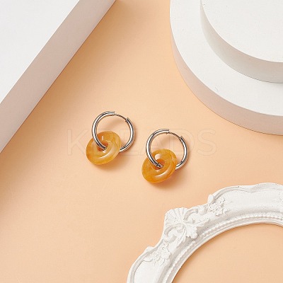 Natural Tiger Eye Pi Disc/Donut Dangle Hoop Earrings EJEW-JE05132-02-1