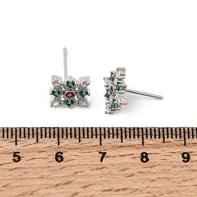 Rhombus Brass Micro Pave Cubic Zirconia Stud Earrings EJEW-L306-02P-1