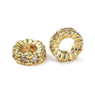 Brass Micro Pave Cubic Zirconia Rondelle European Beads KK-H451-05G-1