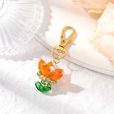 Flower Glass Pendants Decorations HJEW-MZ00248-02-1