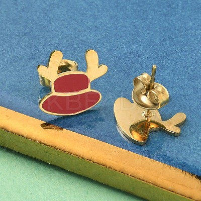 Christmas Theme 304 Stainless Steel Enamel Elk Stud Earrings EJEW-Z139-01G-1