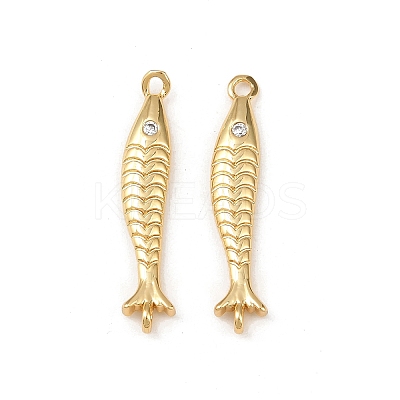Brass Pave Cubic Zirconia Fish Connector Charms KK-L255-11G-1