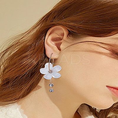 1 Pair Acrylic Flower Dangle Hoop Earrings EJEW-LP0013-10B-1