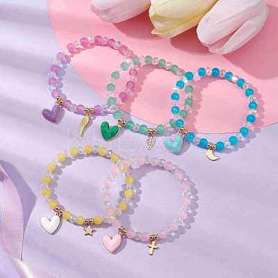 Glass Round Beaded Stretch Bracelets BJEW-JB09909-1