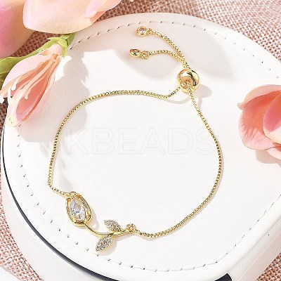 Brass Micro Pave Clear Cubic Zirconia Slider Bracelets BJEW-C089-05G-1