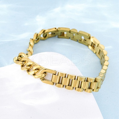 304 Stainless Steel Cuban Link & Panther chain Bracelets for Women Men BJEW-R018-11G-1