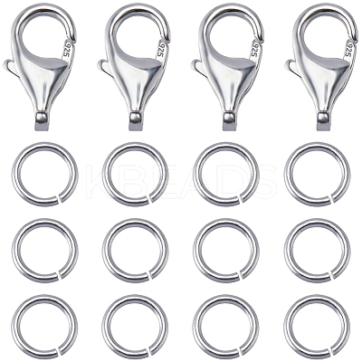 4Pcs 925 Sterling Silver Lobster Claw Clasps & 20Pcs Open Jump Rings STER-BBC0006-23-1