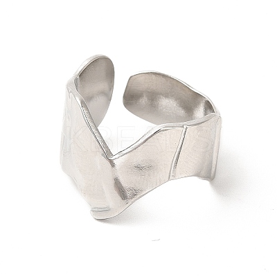 Non-Tarnish 304 Stainless Steel Wave Open Cuff Ring for Women RJEW-E063-17P-1