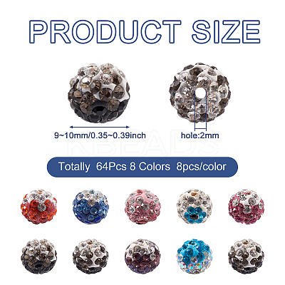 64Pcs 8 Colors Two-Tone Handmade Polymer Clay Disco Ball Beads RB-SW0001-01-1