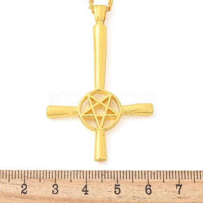 Christian Upside Down Cross & Star Alloy Pendant Pendant Twisted Chain Necklaces for Women LS-NJEW-NH0001-03G-1