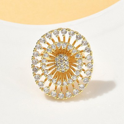 Brass Micro Pave Cubic Zirconia Adjustable Open Cuff Rings RJEW-V009-03G-1