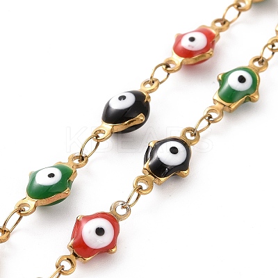 Enamel Hamsa Hand with Evil Eye Link Chains CHS-G023-01G-02-1
