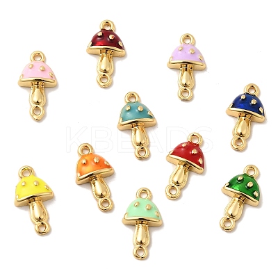 Brass Enamel Autumn Mushroom Connector Charms KK-A266-47G-1
