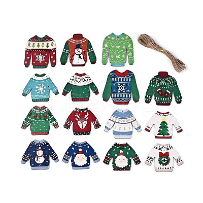 15Pcs Christmas UV Single Face Printed Wood Pendant Decorations WOOD-N020-27-1
