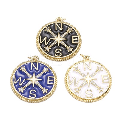 Brass Clear Cubic Zirconia Enamel Pendants ZIRC-C024-01G-1