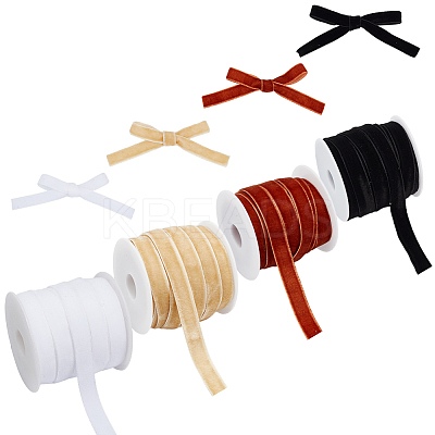 40 Yards 4 Colors Single Face Velvet Ribbon with 4Pcs Plastic Empty Spools SRIB-HY0001-09A-1
