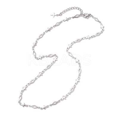 304 Stainless Steel Cross Rhombus Link Chain Necklaces NJEW-JN05651-1