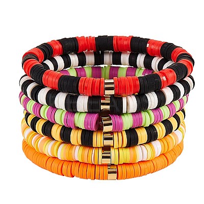 Handmade Polymer Clay Heishi Beads Stretch Bracelets Sets BJEW-JB05902-10-1