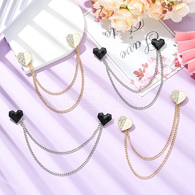 4Pcs 2 Styles Heart Rhinestone Lapel Pins JEWB-CJ0003-34-1