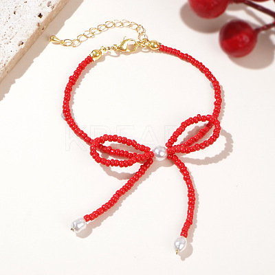 Glass Seed Beaded Bowknot Bracelets for Women ZN6735-1-1