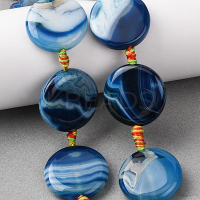 Natural Striped Agate/Banded Agate Coin Beads Strands G-NH0040-01H-1