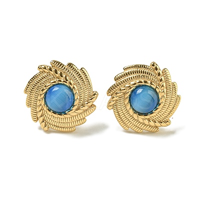 Cat Eye Stud Earrings EJEW-G400-62G-02-1