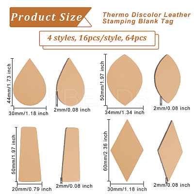 64Pcs 4 Styles Imitation Leather Label Tags AJEW-OC0004-02-1