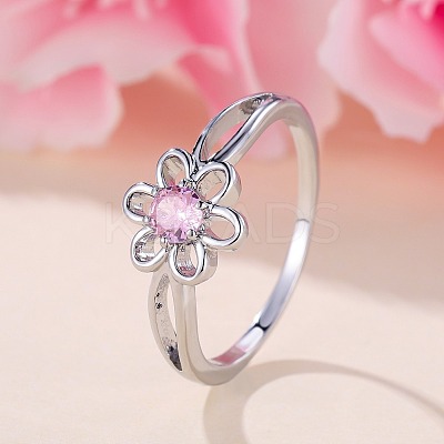 Flower Brass Micro Pave Pearl Pink Cubic Zirconia Finger Rings FS-WGCFB35-03-1