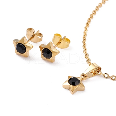 PVD Vacuum Plating Rhinestone Stud Earrings and Pendant Necklaces Sets STAS-C028-01G-1