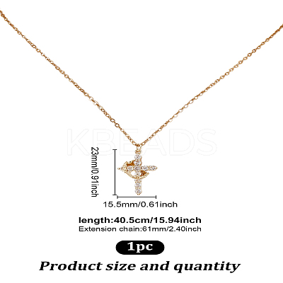 1Pc Brass Micro Pave Clear Cubic Zirconia Crown Cross Pendant Necklaces NJEW-LP0003-84G-1