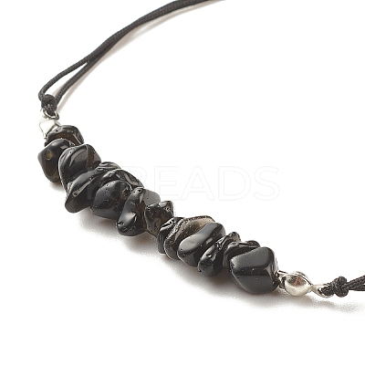 Natural Obsidian Chips Braided Bead Bracelet X-BJEW-JB08019-08-1