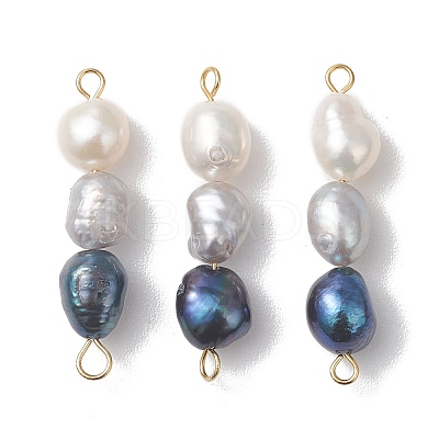 Natural Cultured Freshwater Pearl Potato Beaded Connector Charms PALLOY-JF04985-1