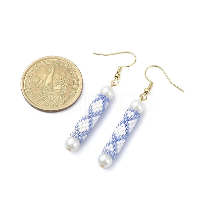 Glass Pearl & Seed Column Dangle Earrings EJEW-MZ00059-01-1