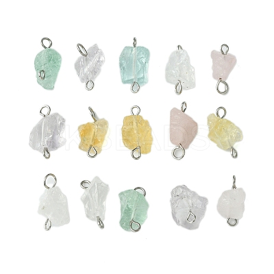 5Pcs 5 Styles Natural Fluorite & Rose Quartz & Quartz Crystal & Amethyst & Citrine Nuggets Connector Charms PALLOY-JF02761-S-1