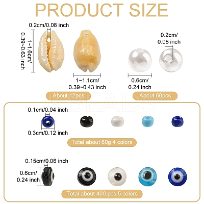 DIY Evil Eye Resin & Glass & Natural Cowrie Shell Beads Bracelets Making Kits DIY-YW0010-25-1