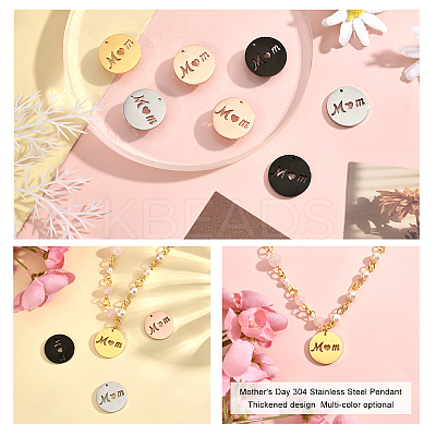 8Pcs 4 Colors Mother's Day Ion Plating(IP) 304 Stainless Steel Pendants STAS-PH0003-95-1