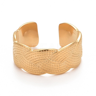Ion Plating(IP) 304 Stainless Steel Textured Open Cuff Ring for Women RJEW-C025-29G-1