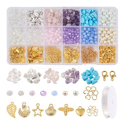 DIY Mixed Stone Chip & Glass Beads Jewelry Set Making Kit DIY-FS0002-34-1