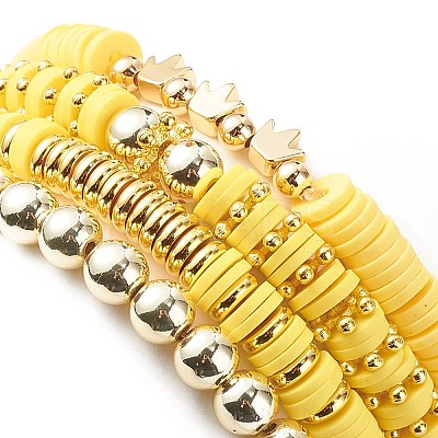 4Pcs 4 Color Handmade Polymer Clay Disc Surfer Bracelets Set BJEW-JB08802-1