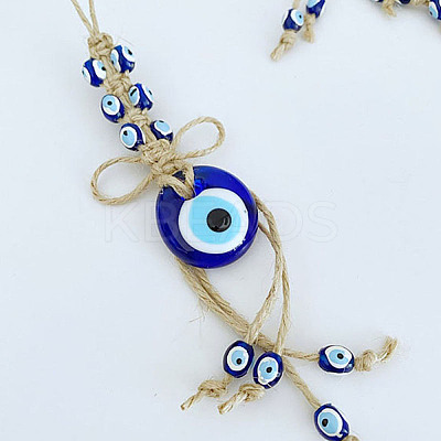 Flat Round with Evil Eye Glass Pendant Decorations EVIL-PW0002-07-1