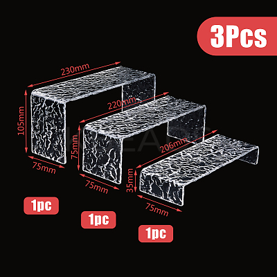 3Pcs 3 Sizes Marble Textured Acrylic Action Figure Display Risers ODIS-WH0030-52-1