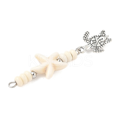 7Pcs 7 Styles Ocean Alloy & Starfish Rondelle Synthetic Turquoise Beaded Big Pendants PALLOY-JF04012-1