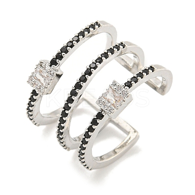 Rectangle Rack Plating Brass Micro Pave Cubic Zirconia Wide Cuff Rings for Women RJEW-F162-15P-1